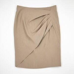 MaxMara Midi Skirt Midi Wool‎ Silk Draped Lined Zip Pockets Beige Woven Size 10